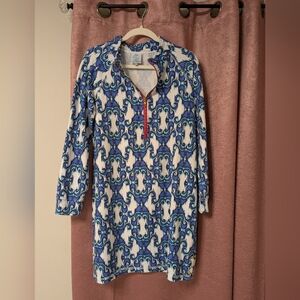 Adorable Tracy Negoshisn Blue White Dress With Gold Accents Cruise Resort Summer